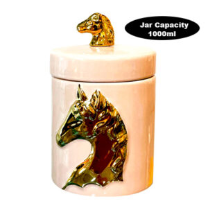 Golden Horse Ceramic Jar ( 1PC SET )